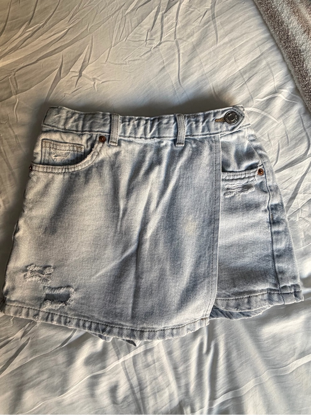 Zara Light Blue Denim Skort with Front Overlap
